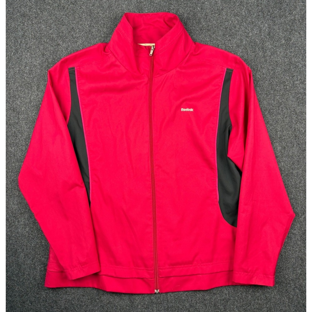 VTG Reebok Mens Red Full Zip Track Jacket Black Contrast Athletic Windbreaker XL